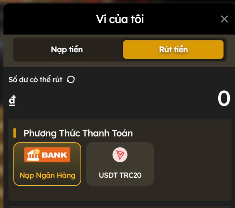 Hướng Dẫn Rút Tiền SV388 Về Ngay Tài Khoản 2 Phút 3 Buoc 2.2: Chon Phuong Thuc Rut Tien