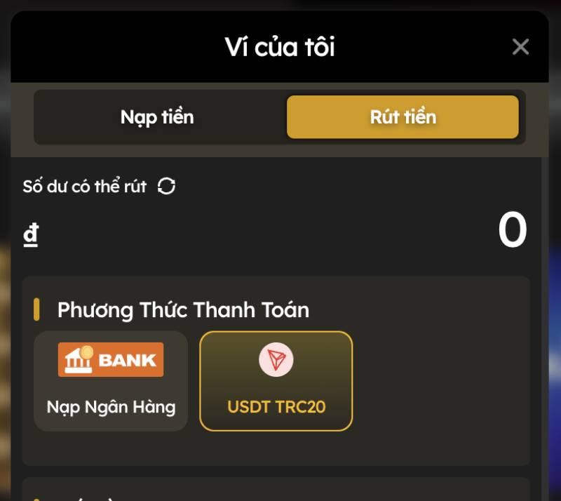 Hướng Dẫn Rút Tiền SV388 Về Ngay Tài Khoản 2 Phút 7 Bước 2.2: Tuỳ Chọn Rút Tiền USDT TRC20