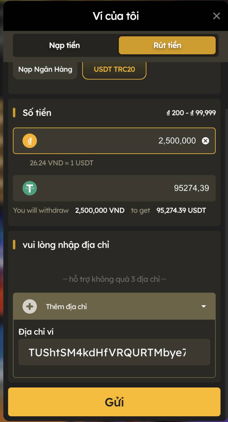 Hướng Dẫn Rút Tiền SV388 Về Ngay Tài Khoản 2 Phút 8 Buoc 2.3- Nhap So Tien Can Rut trc 20